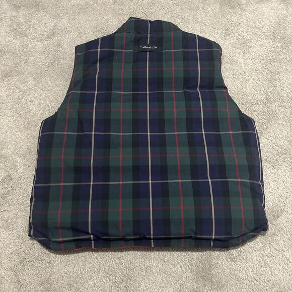 Vtg Eddie Bauer Vest Mens Large Red Green Plaid Down Reversible Puffer Retro 90s - Picture 4 of 5